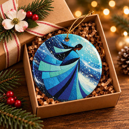 Winter Wind Woman Ceramic Ornament