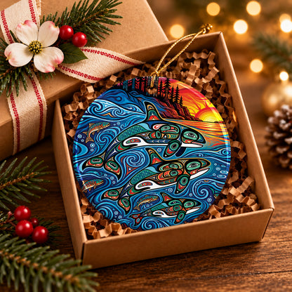 Moonlit Orca Journey Ceramic Ornament