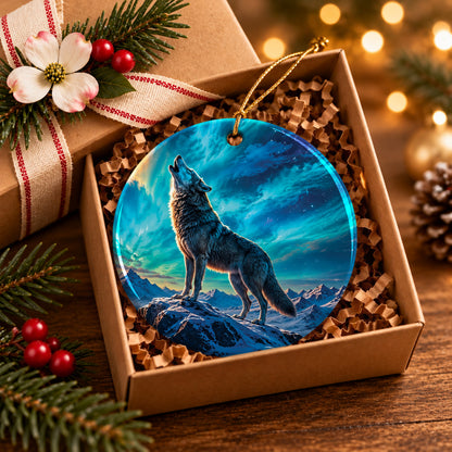 Celestial Wolf Howl Ceramic Ornament