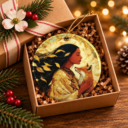 Whispering Fox Woman Ceramic Ornament