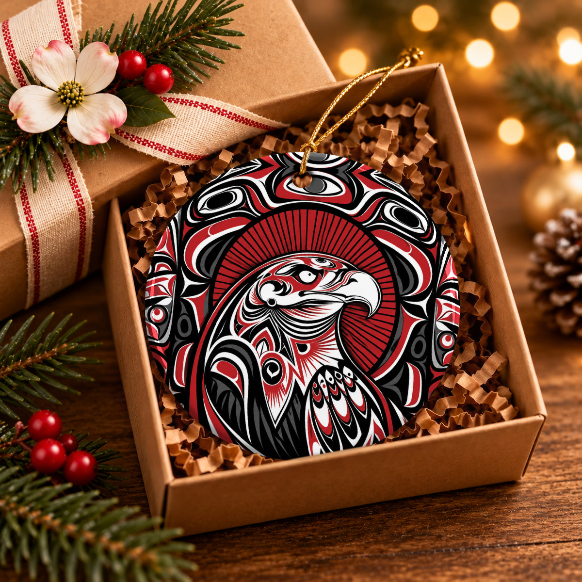 Crimson Eagle Ceramic Ornament