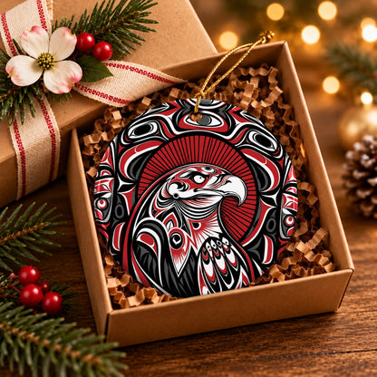 Crimson Eagle Ceramic Ornament