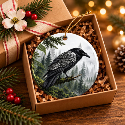Raven of the Ancient Forest Ceramic Ornament