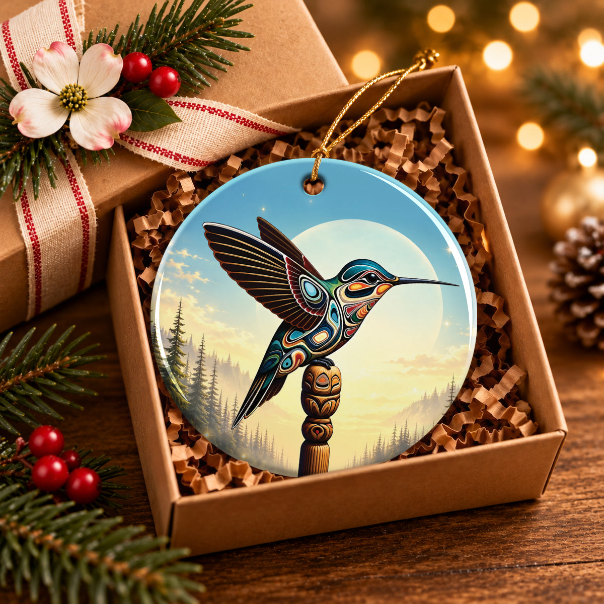 Hummingbird Totem Journey Ceramic Ornament