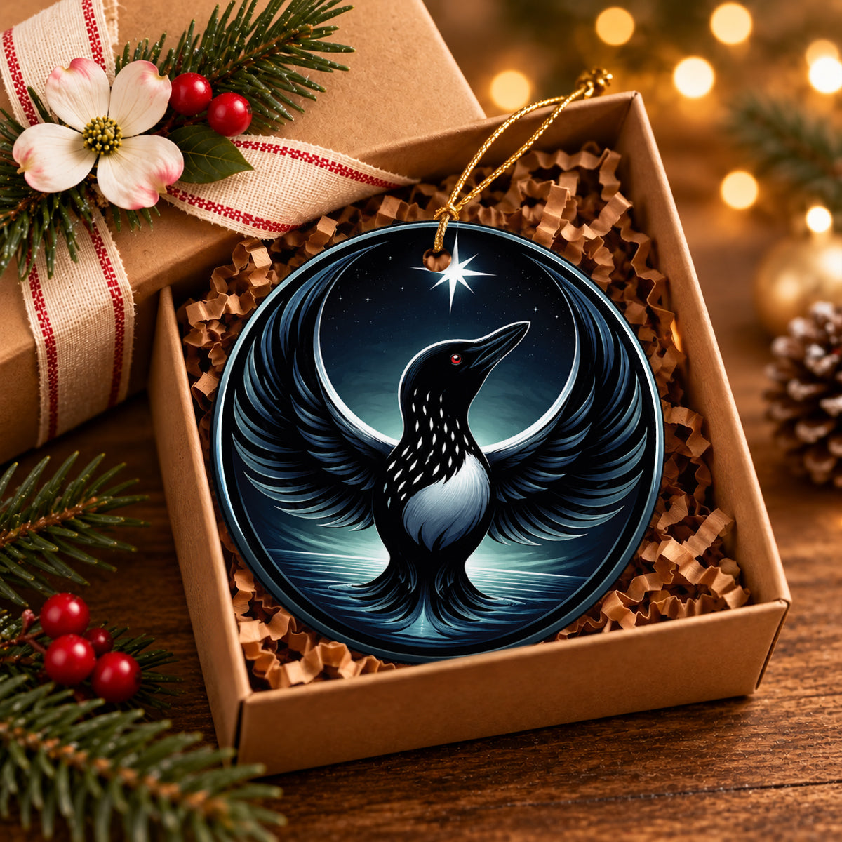 Loon of the Silver Moon Ceramic Ornament