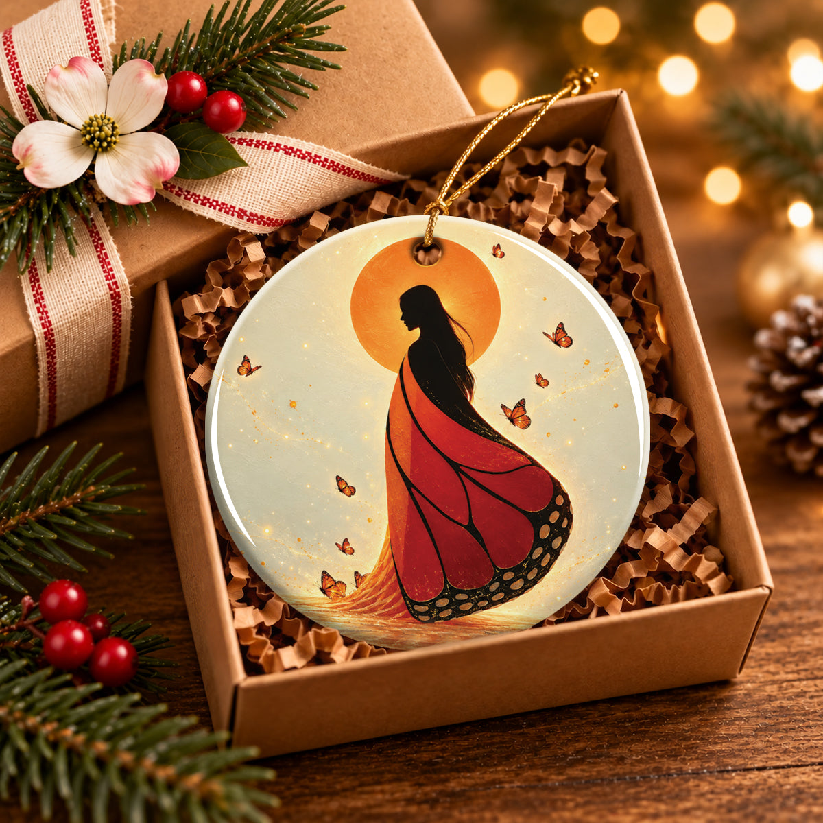 Amber Butterfly Woman Ceramic Ornament