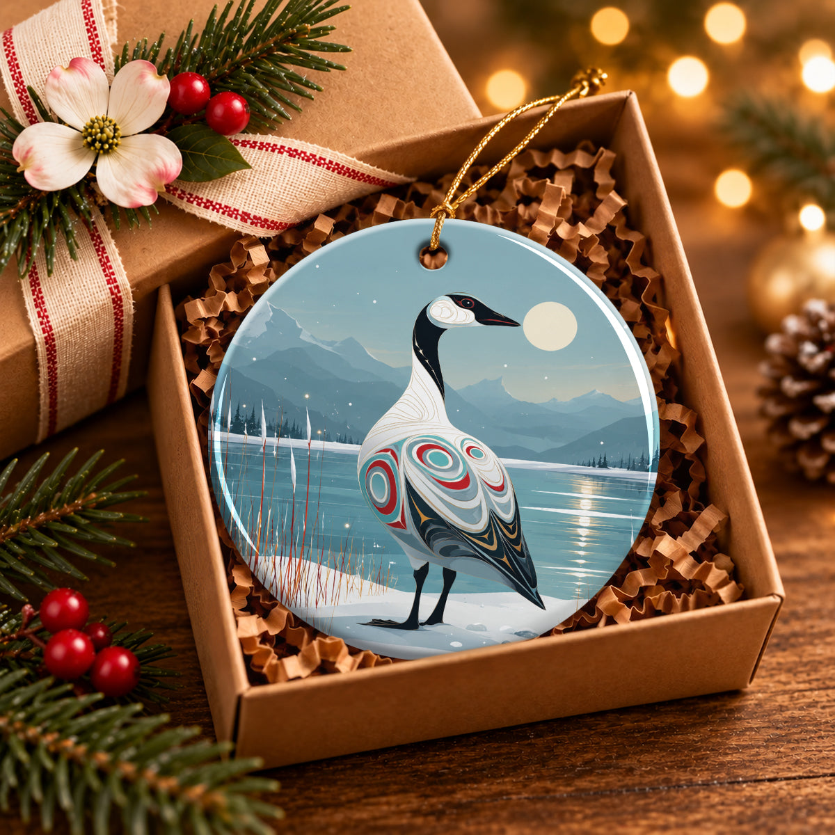 Moonlit Goose Serenity Ceramic Ornament