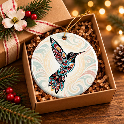 Crimson Hummingbird Grace Ceramic Ornament