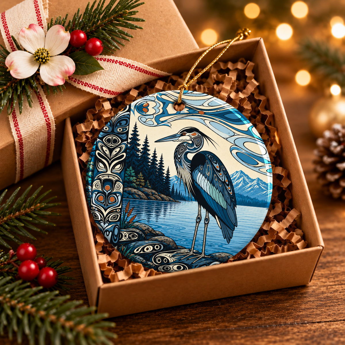 Blue Lake Guardian Ceramic Ornament