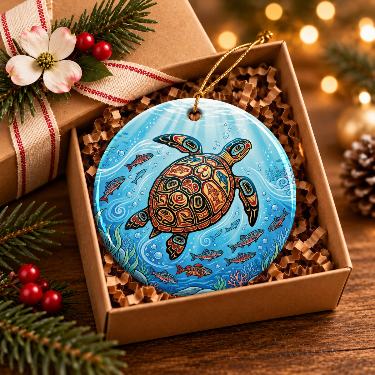 Sacred Turtle Ocean Ceramic Ornament