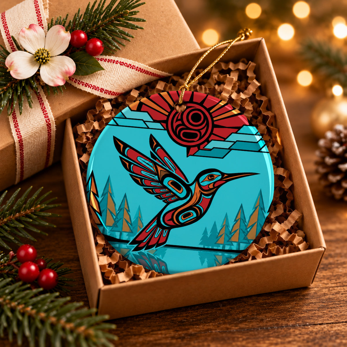 Turquoise Hummingbird Horizon Ceramic Ornament
