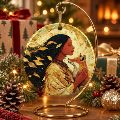 Whispering Fox Woman Ceramic Ornament