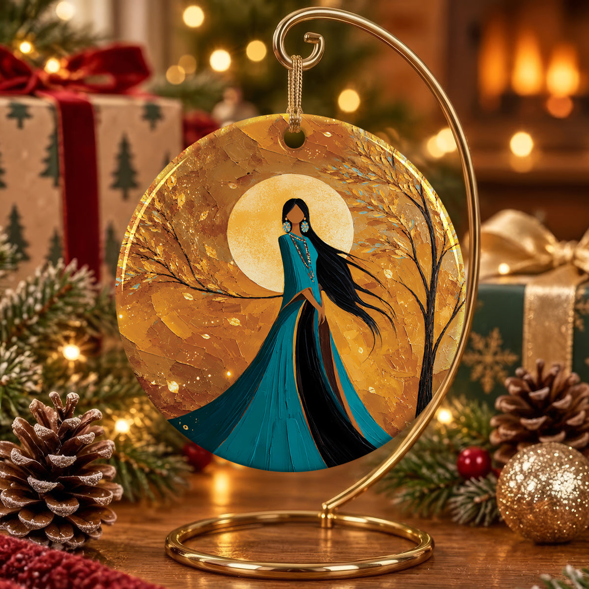 Golden Moon Woman Ceramic Ornament