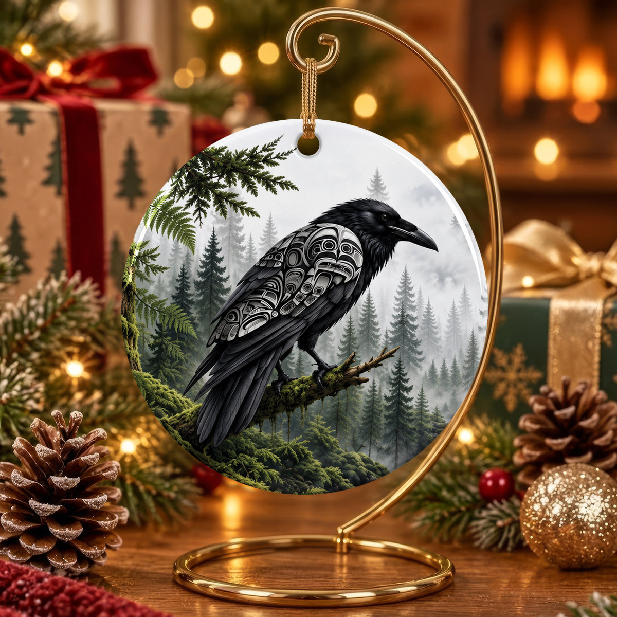 Raven of the Ancient Forest Ceramic Ornament