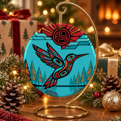 Turquoise Hummingbird Horizon Ceramic Ornament