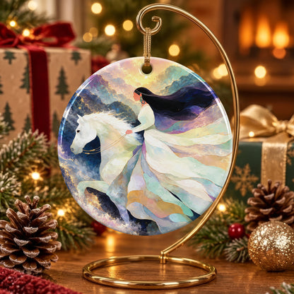 Ivory Horse Harmony Ceramic Ornament