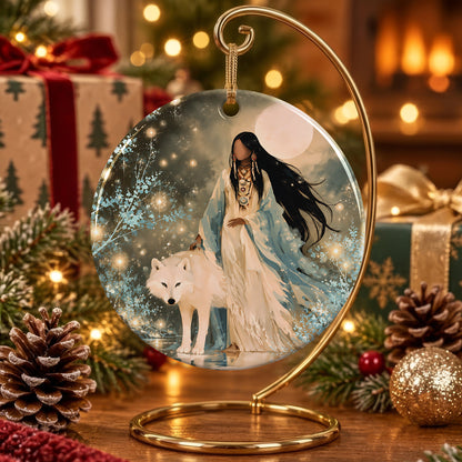 Silver Frost Woman Ceramic Ornament
