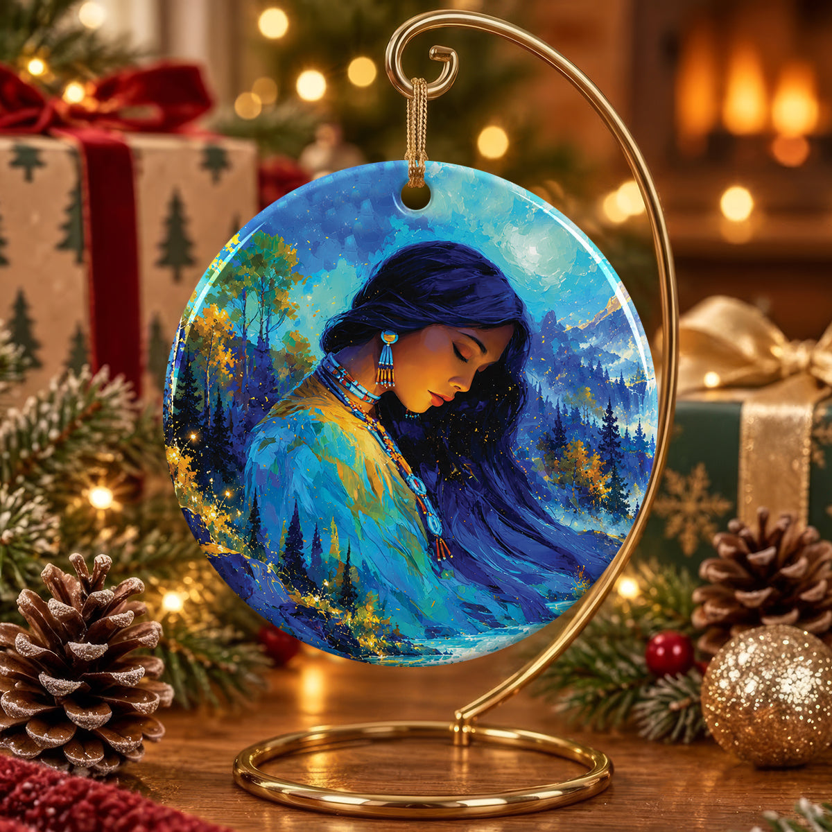 Turquoise Woman Grace Ceramic Ornament