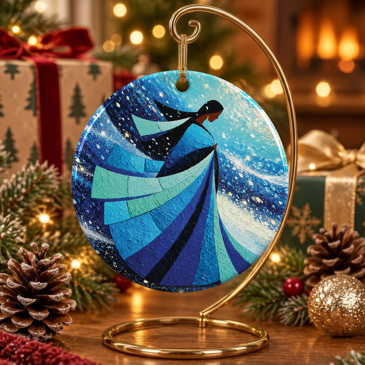 Winter Wind Woman Ceramic Ornament