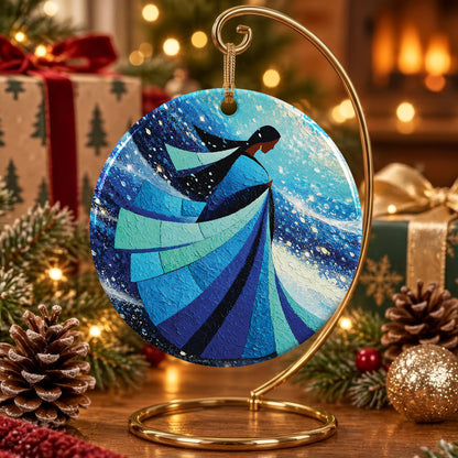 Winter Wind Woman Ceramic Ornament