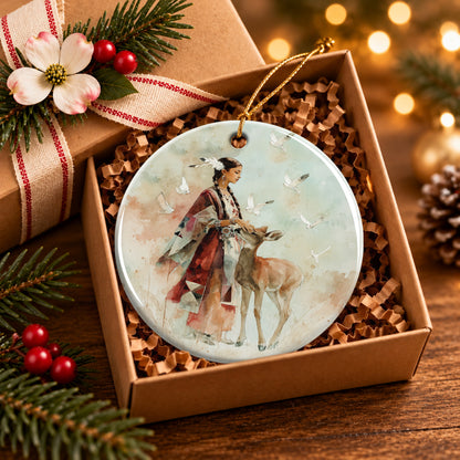 White Deer Heritage Ceramic Ornament
