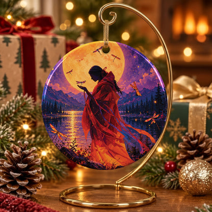 Sacred Dragonfly Woman Ceramic Ornament