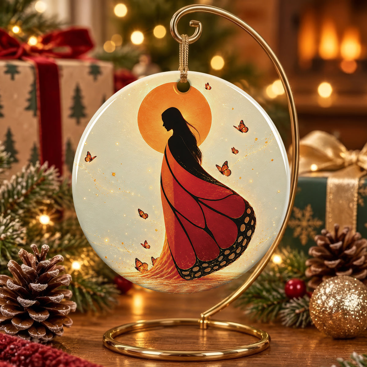 Amber Butterfly Woman Ceramic Ornament