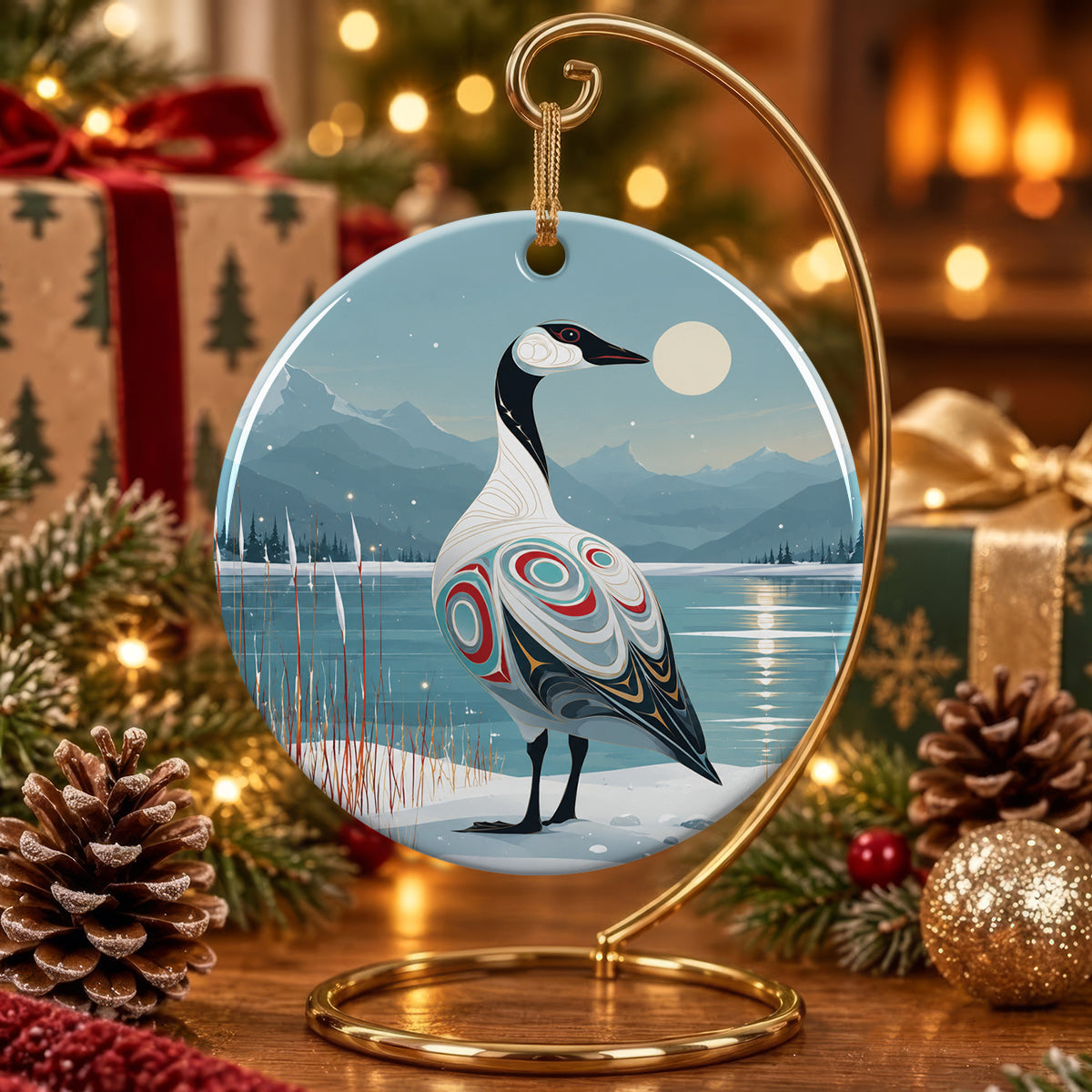 Moonlit Goose Serenity Ceramic Ornament