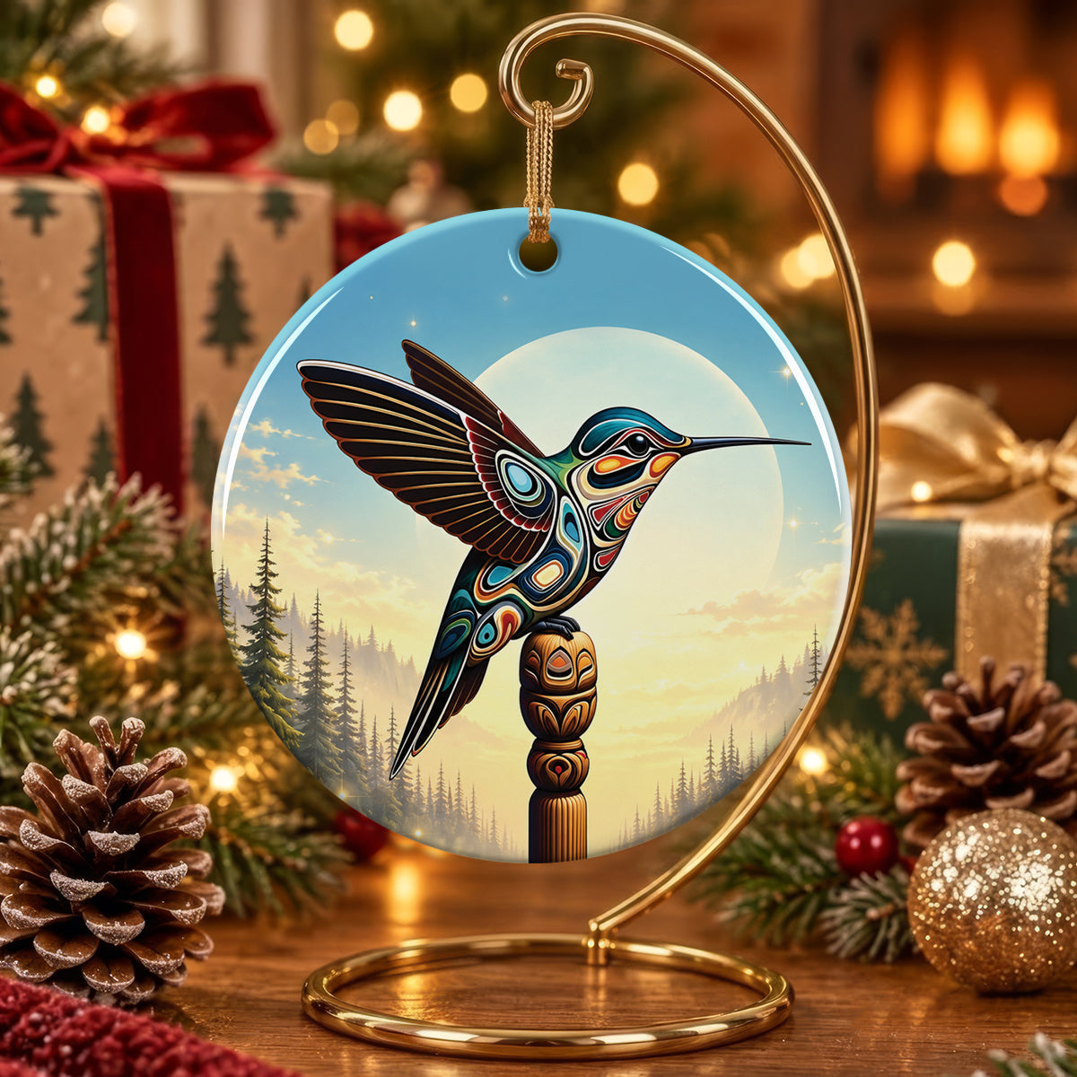 Hummingbird Totem Journey Ceramic Ornament