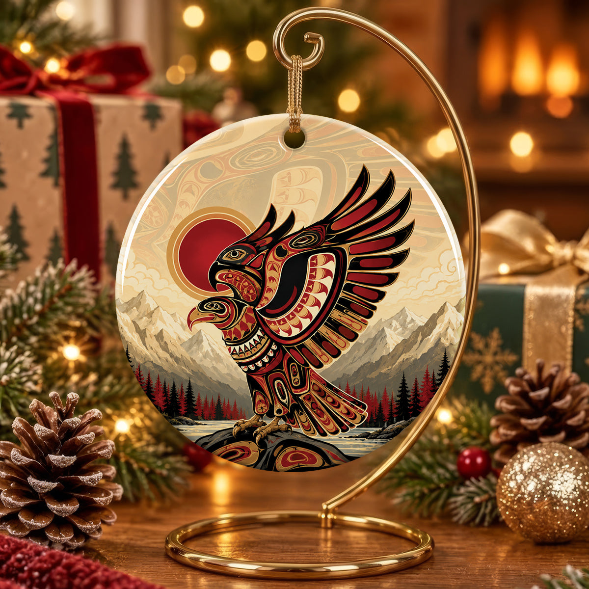 Crimson Sky Eagle Ceramic Ornament