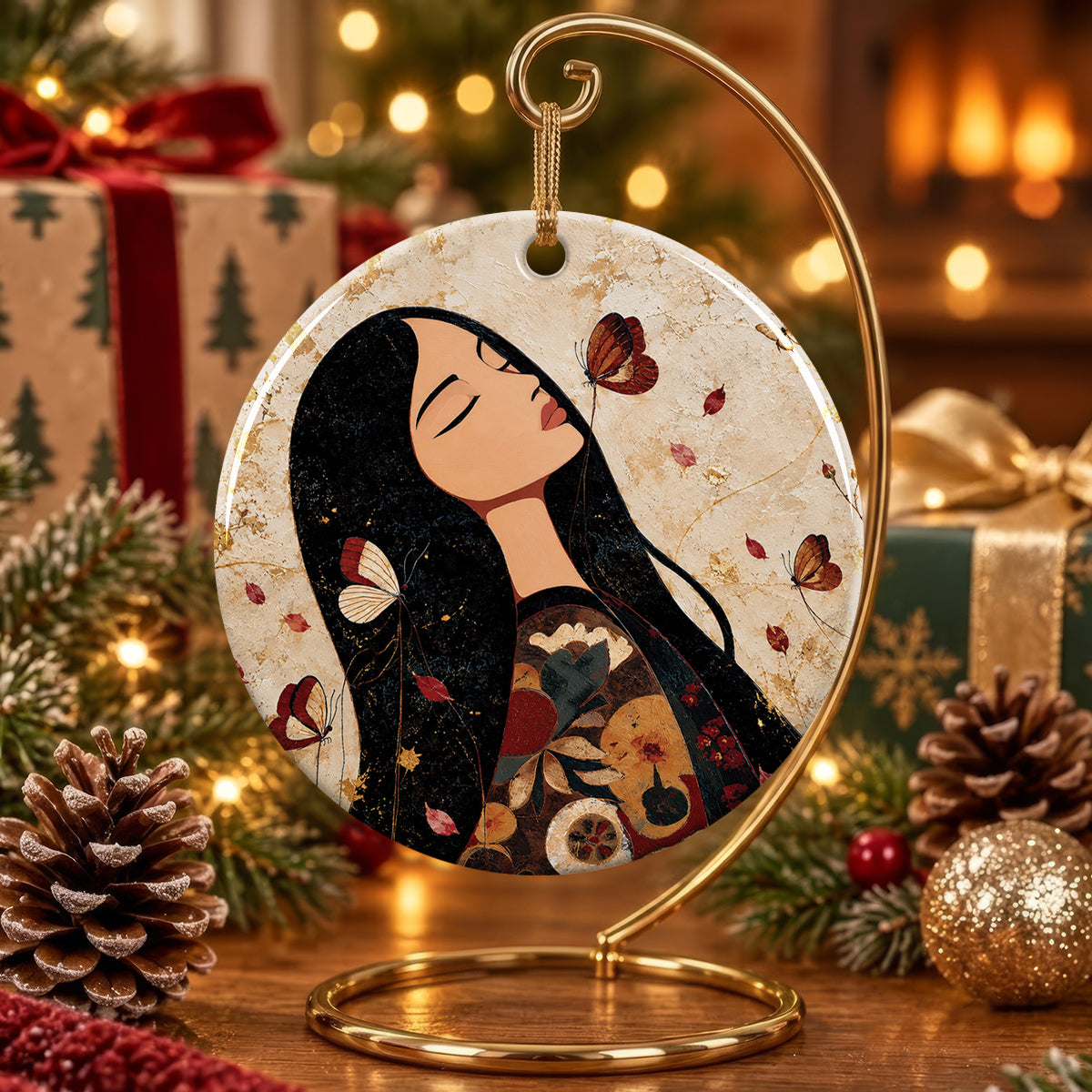 Sacred Butterfly Woman Ceramic Ornament