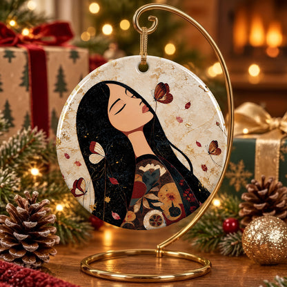 Sacred Butterfly Woman Ceramic Ornament