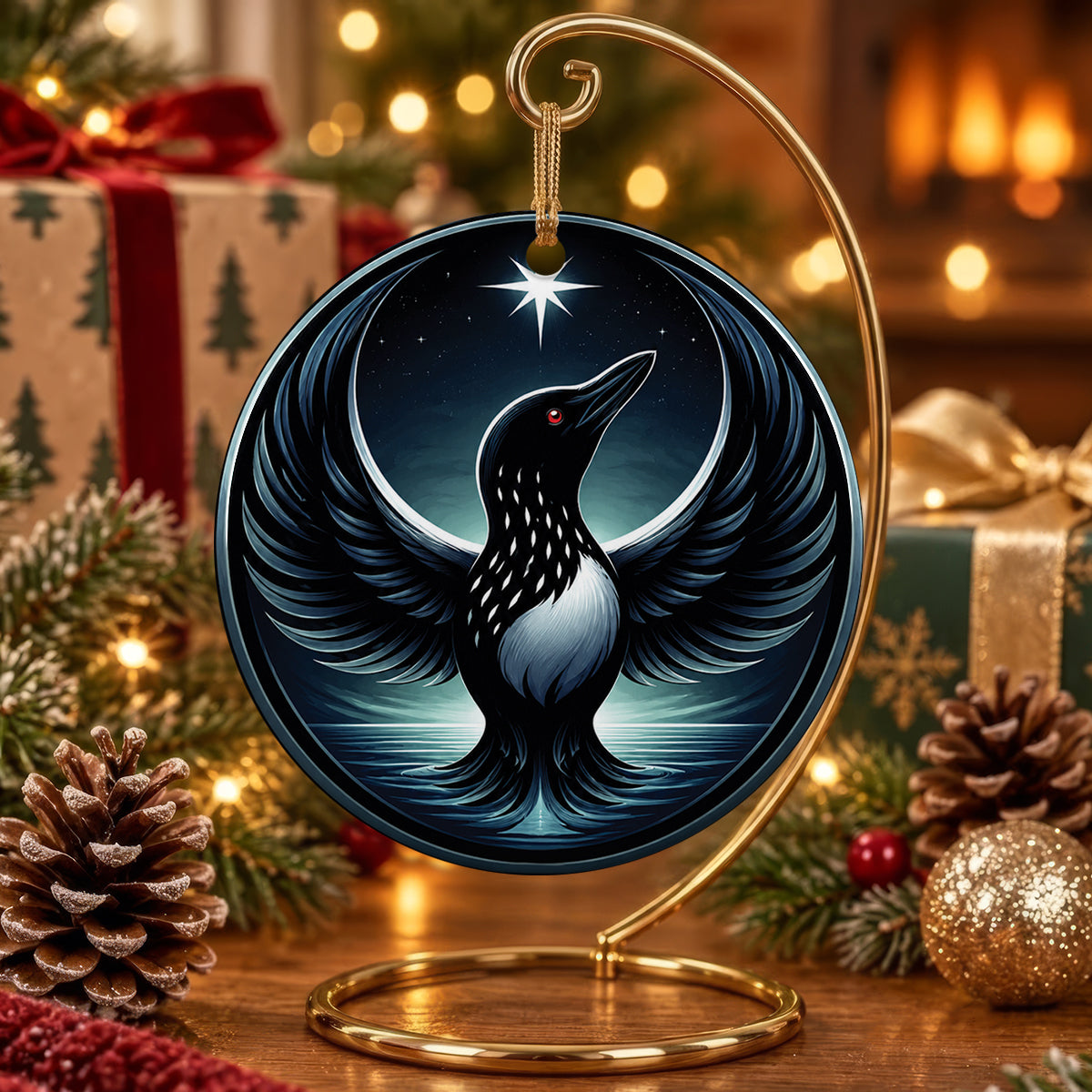 Loon of the Silver Moon Ceramic Ornament
