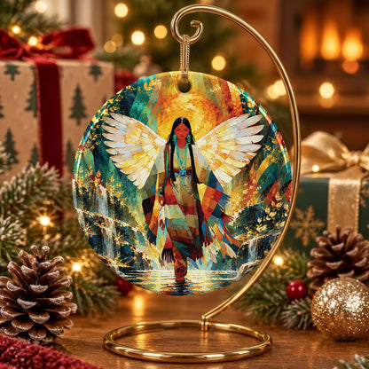 Radiant Feather Woman Ceramic Ornament