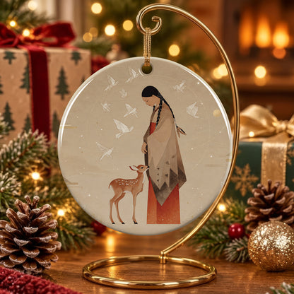 Sacred Woman Deer Spirit Ceramic Ornament