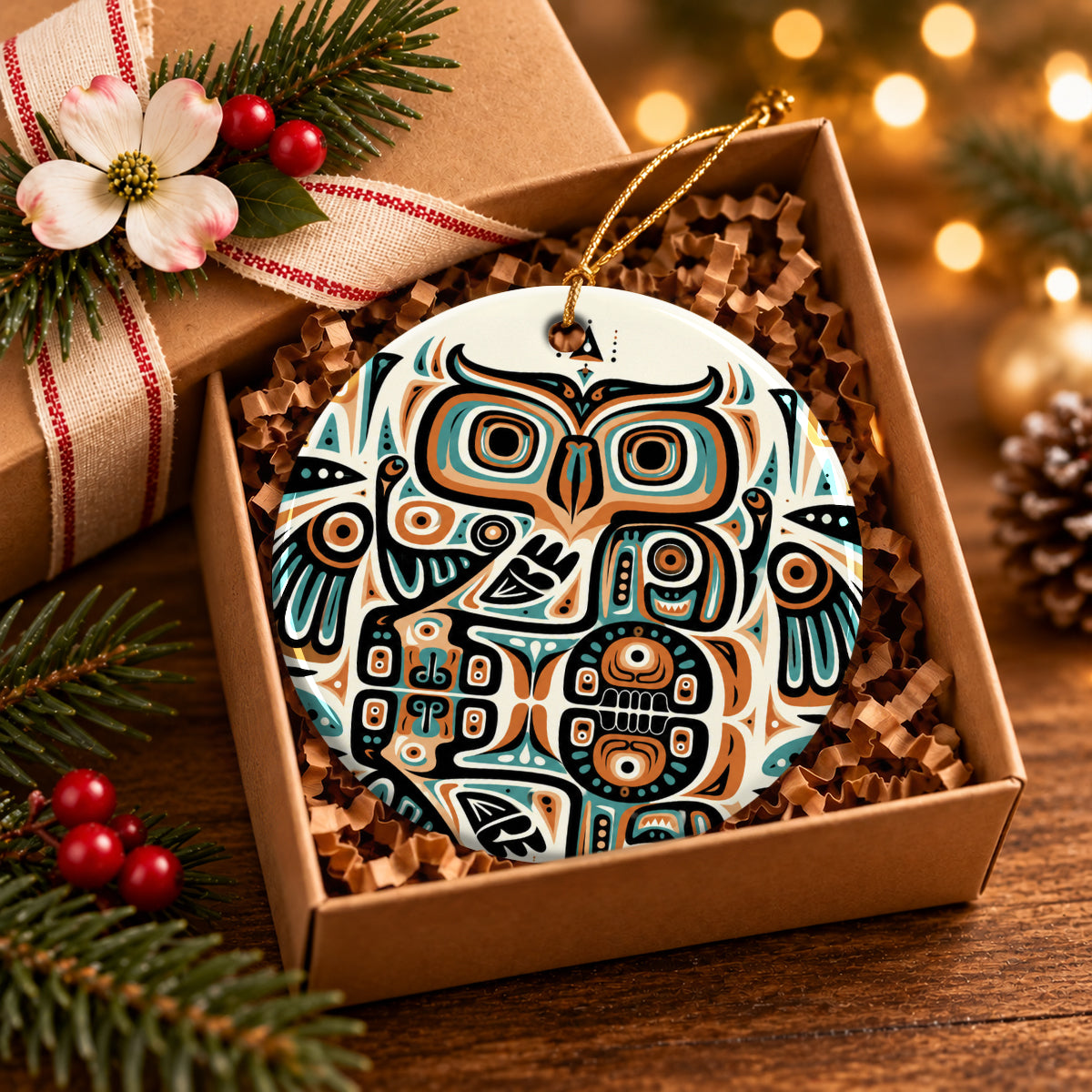 Celestial Owl Spirit Ceramic Ornament