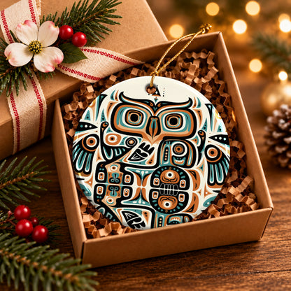 Celestial Owl Spirit Ceramic Ornament