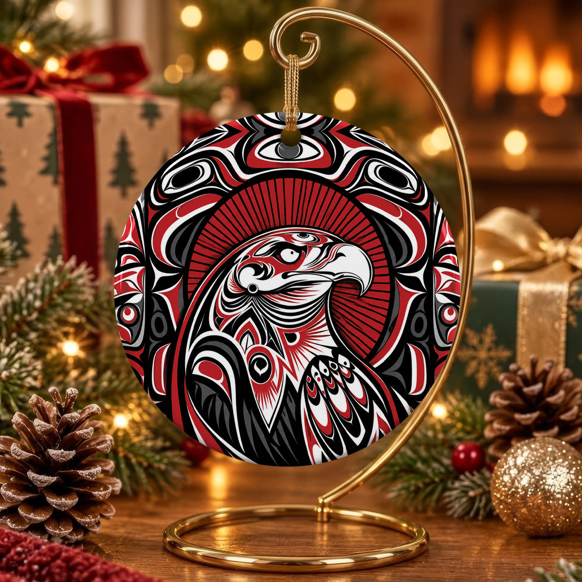 Crimson Eagle Ceramic Ornament