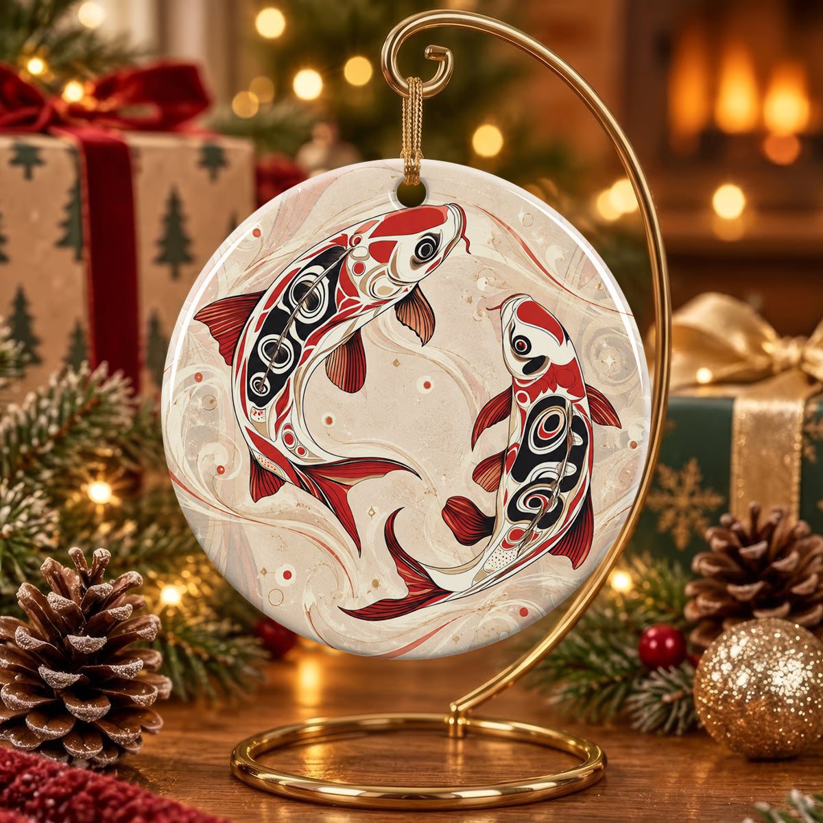 Sacred Koi Harmony Ceramic Ornament