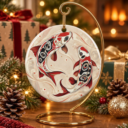 Sacred Koi Harmony Ceramic Ornament