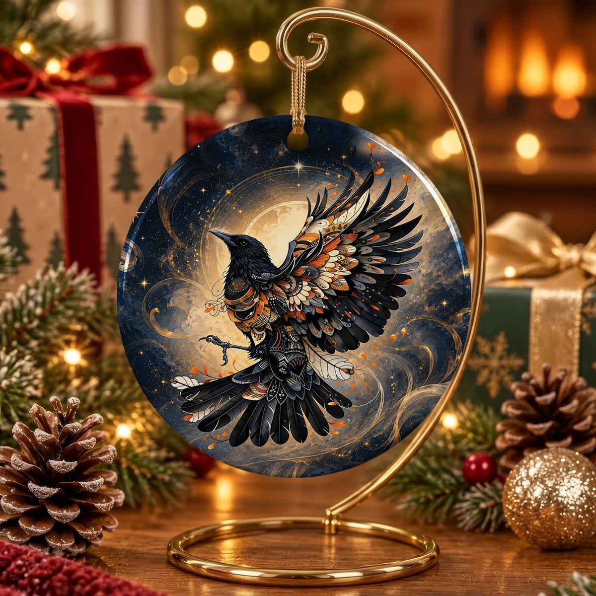 Raven Eternal Wings Ceramic Ornament