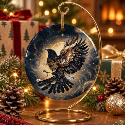 Raven Eternal Wings Ceramic Ornament
