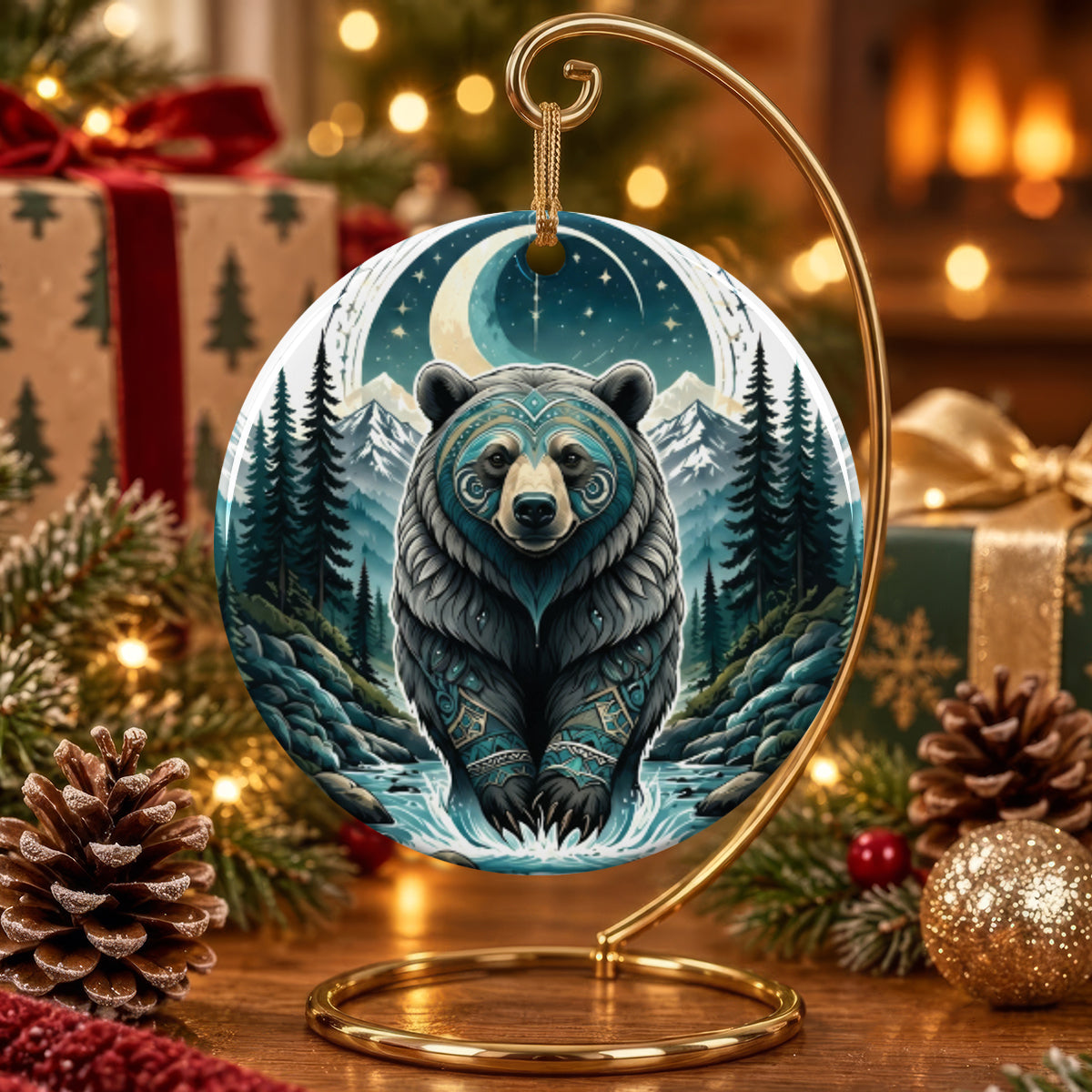 Moonlit Bear Ceramic Ornament