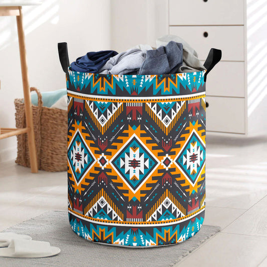 Yellow Aztec Geometric Laundry Basket WCS