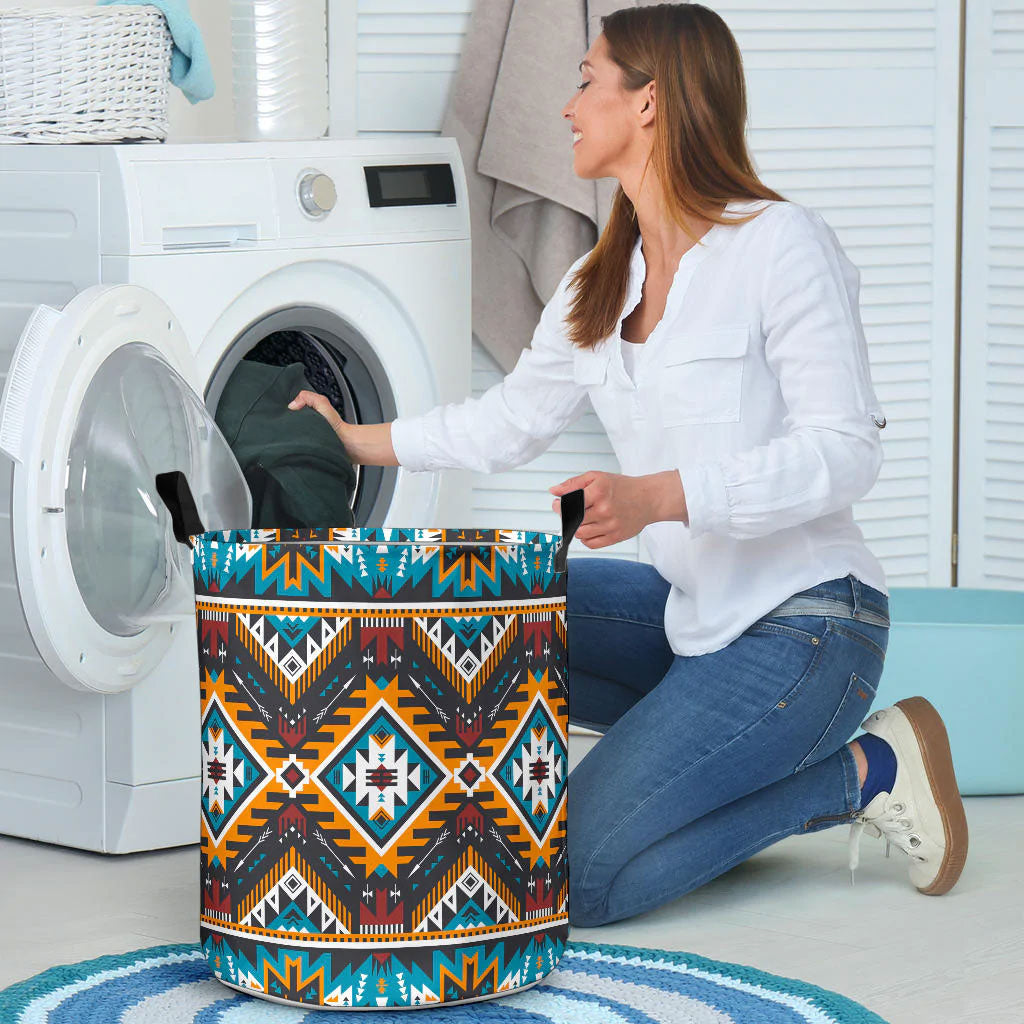Yellow Aztec Geometric Laundry Basket WCS