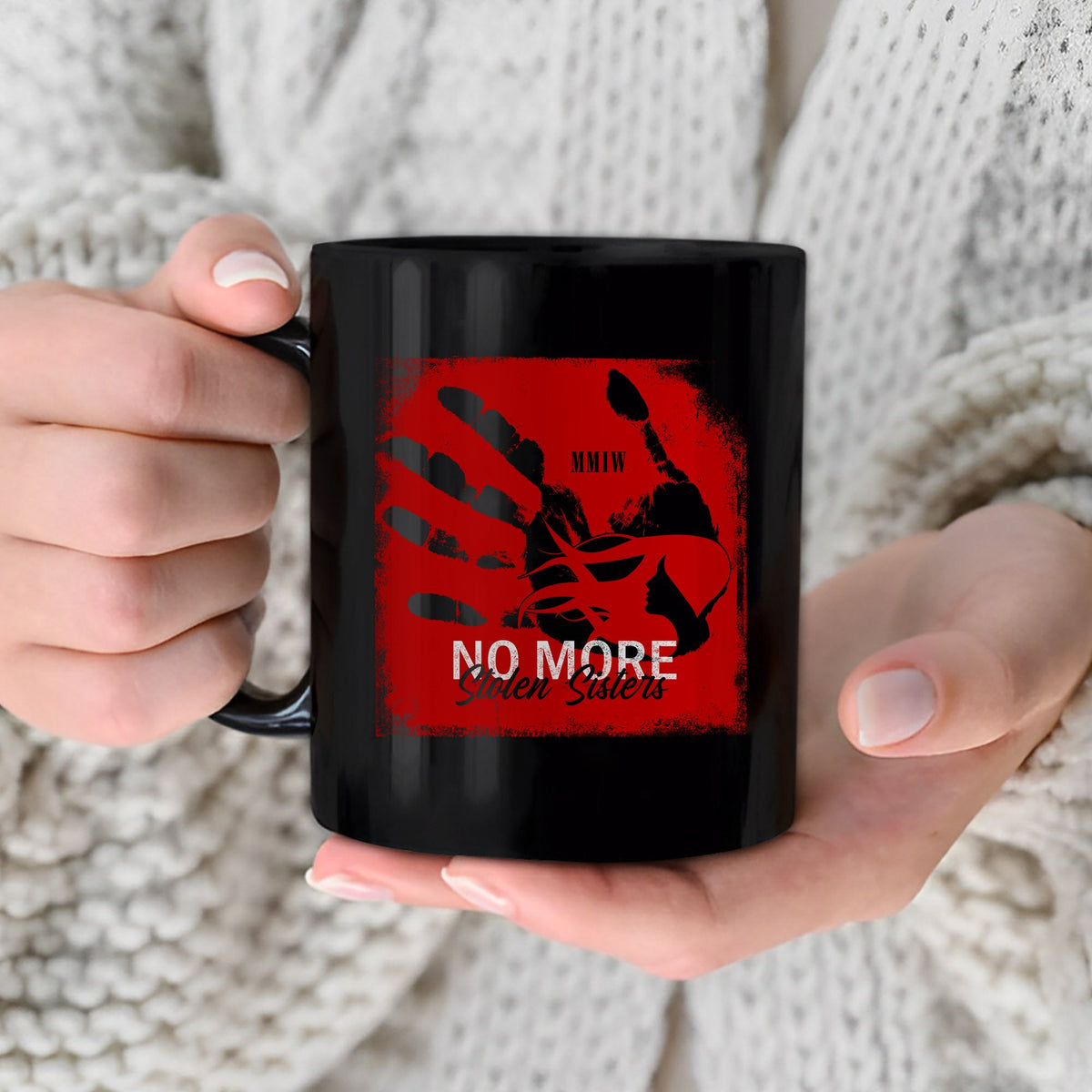 MMIW - No More Stolen Sisters Red Hand Ceramic Coffee Mug 140
