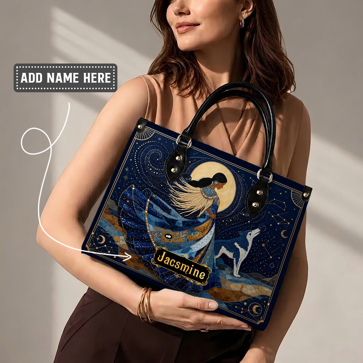 Moonlit Wolf Woman Personalized Leather Bag