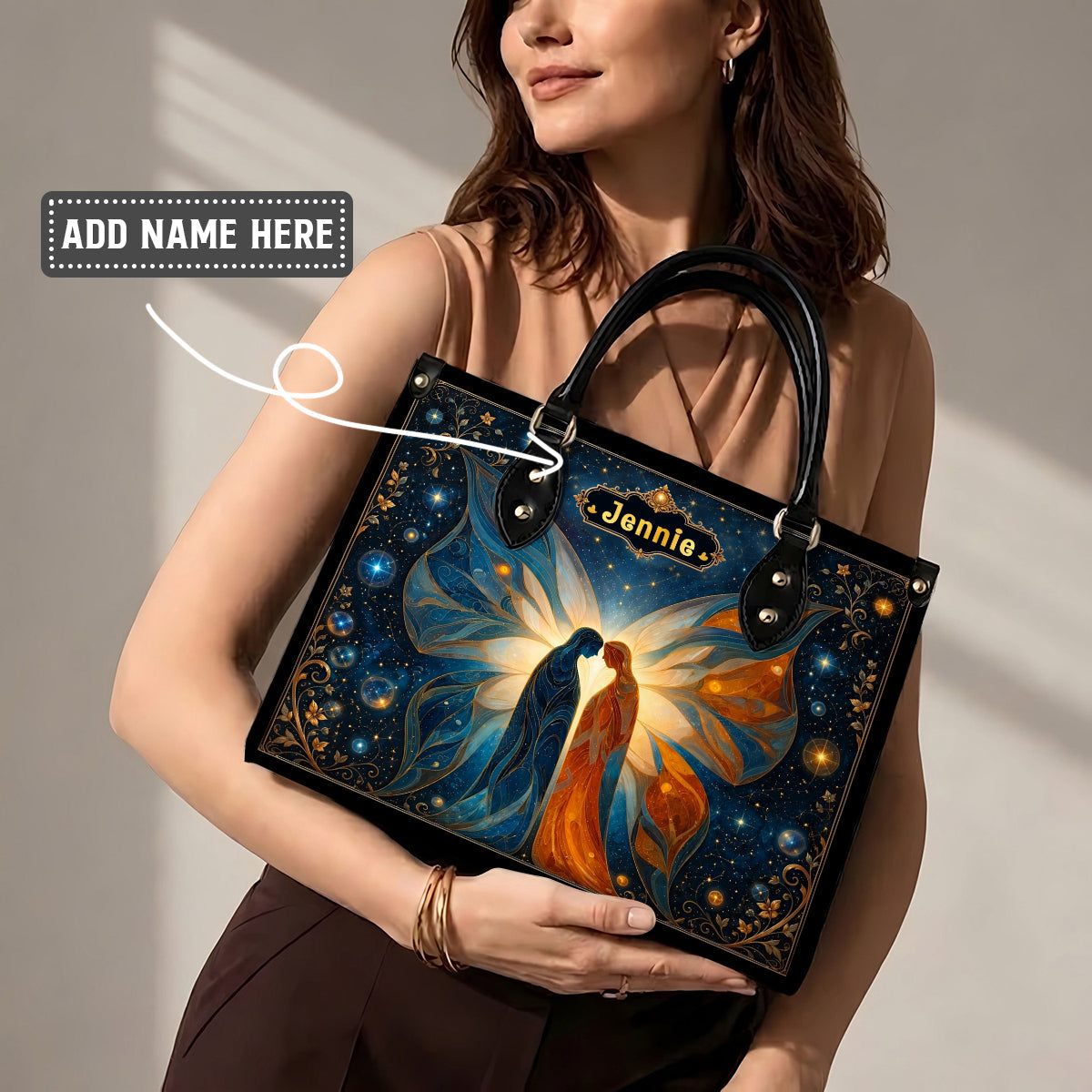 Twin Souls Embrace Personalized Leather Bag