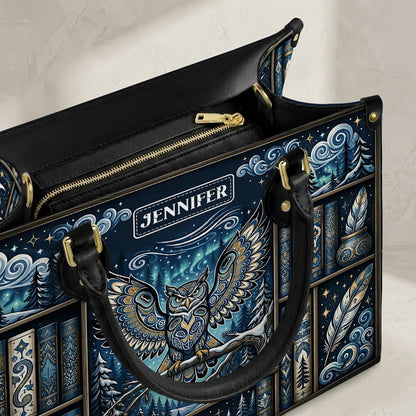 Celestial Owl Wisdom Personalized Leather Bag