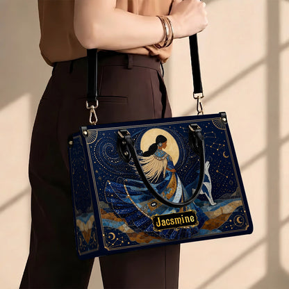 Moonlit Wolf Woman Personalized Leather Bag